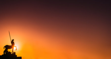 Pompeii, Italy. Statue Of Centaur On Territory Of Forum On Background Sunset Sunrise Skyの写真素材