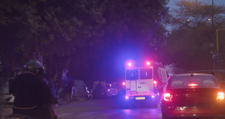 New Delhi, Delhi, India. Emergency Ambulance Reanimation Van Car On Moving With Siren On Press...