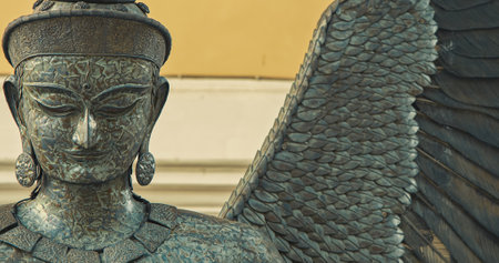 New Delhi, India - February 05, 2024: Close-up Of Statue Of Vishnu Garuda. Located Near Bikaner House. Sculptor Satish Gupta. Surrender. Mahavishnu Or Great Vishnu Is Principal Deity In Vaishnavismのeditorial素材