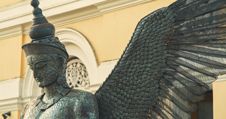 New Delhi, India - February 05, 2024: Close-up Of Statue Of Vishnu Garuda. Located Near Bikaner House. Sculptor Satish Gupta. Surrender. Mahavishnu Or Great Vishnu Is Principal Deity In Vaishnavismのeditorial素材