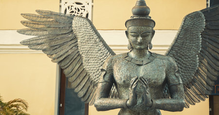 New Delhi, India - February 05, 2024: Close-up Of Statue Of Vishnu Garuda. Located Near Bikaner House. Sculptor Satish Gupta. Surrender. Mahavishnu Or Great Vishnu Is Principal Deity In Vaishnavismのeditorial素材