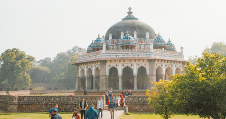 New Delhi, Delhi, India. People visiting Humayuns tomb. Famous place is Tomb of Mughal emperor,...