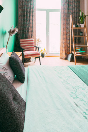 Idea For Home Design. Modern Bright Bedrooms In Scandinavian Stylish. Family Apartment With Wooden...