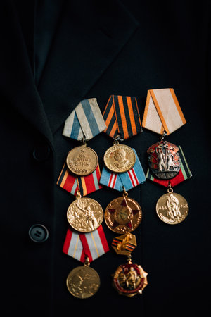 Anniversary Medals Of A Victory In The Great Patriotic War On A Coatの写真素材