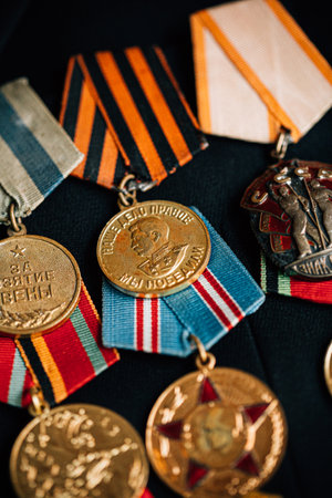 Anniversary Medals Of A Victory In The Great Patriotic War On A Coatの写真素材