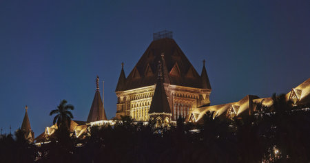 Mumbai, India. Oriental Building In Night Illumination. Very Famous Build Architecture Of Southern Bombay. Build In 1885. It Is Also Famous For Its Unique Style And Its Gothic Architecture. Building Is Situated Opposite To Flora Fountain And At End Of Dadabhai Navaroji Chowkの写真素材