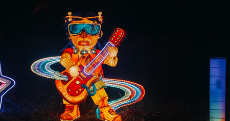 Beijing, China. Zigong Lantern Festival In Beijing. National Color. Color Lantern In Form Of Musician Of Group Acdc. Lantern Festival In Beijing Garden Expo Park. National Intangible Cultural Heritage Of China. Chinese Traditional Lantern Festivalのeditorial素材