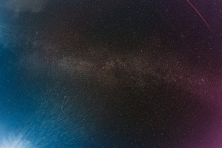 Night Sky Stars With Milky Way Galaxy. Night View Of Natural Glowing Stars Of Milky Way. Amazing...