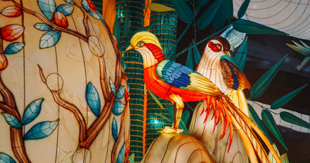 Beijing, China. Zigong Lantern Festival In Beijing. Amazing Glowing Lanterns In Form Of Multicolored Birds. Lantern Festival In Beijing Garden Expo Park. National Intangible Cultural Heritage Of China. Travel To Chinaの写真素材