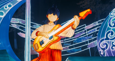 Beijing, China. Zigong Lantern Festival In Beijing. National Color. Color Lantern In Form Of Guitarist. Lantern Festival In Beijing Garden Expo Park. National Intangible Cultural Heritage Of China. Chinese Traditional Lantern Festivalの写真素材