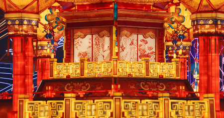 Beijing, China. Palace Lantern Reunion. On Chinese Lantern Festival, People Will Hang Red Lantern, Which Symbolizes Family Reunion. Zigong Lantern Festival In Beijing. Festival In Beijing Garden Expo Park. National Intangible Cultural Heritage Of China. In China Red Is Color Of Sun And Joy. Paper Lantern Is Symbol Of Hearth, Comfort, Kindness. Asian Cultureの写真素材