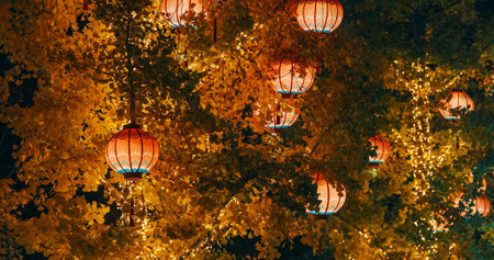 Beijing, China. Paper Lanterns On Zigong Lantern Festival In Beijing. In Asian Culture Red Is Color Of Sun And Joy. Paper Lantern Is Symbol Of Hearth, Comfort, Kindness. Lantern Festival In Beijing Garden Expo Park. National Intangible Cultural Heritage Of Chinaの写真素材