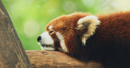Adult Red Panda Sleep. Cute Red Panda Face Close-up View. Ailurus Fulgens Or Lesser Panda Is Small Mammal Native To The Eastern Himalayas And Southwestern China. Red Pandas Are Also Symbol Of Goodness And Good Fortune In Chinese Culture. Endangered Species Of Animals. Travel To Chinaの写真素材