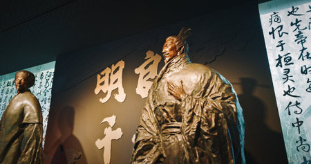 Chengdu, Sichuan, China. Bronze Statue Of Three Kingdoms Period. Wuhou Memorial Temple Known As Memorial Temple Of Marquis Wuの写真素材
