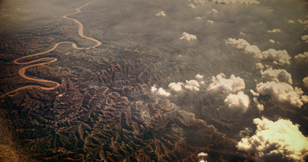 View From Airplane Window On Yongding River. Largest Riveの写真素材
