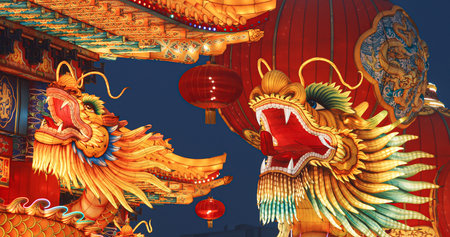 Beijing, China. Large Lantern Composition At Zigong Lantern Festival. National Color. Chinese Dragon...