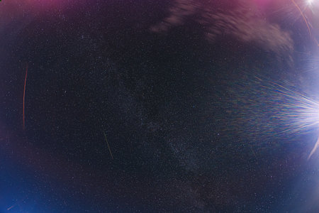 Night Sky Stars With Milky Way Galaxy. Night View Of Natural Glowing Stars Of Milky Way. Amazing Night View Bold Stars Time Lapse. Natural Glowing Stars And Satellites Trailsの写真素材