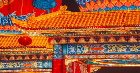 Beijing, China. Palace Lantern Reunion. On Chinese Lantern Festival, People Will Hang Red Lantern, Which Symbolizes Family Reunion. Asian Culture. Zigong Lantern Festival In Beijing. National Intangible Cultural Heritage Of China. In China Red Is Color Of Sun And Joy. Paper Lantern Is Symbol Of Hearth, Comfort, Kindness. Beijing Garden Expo Parkの写真素材