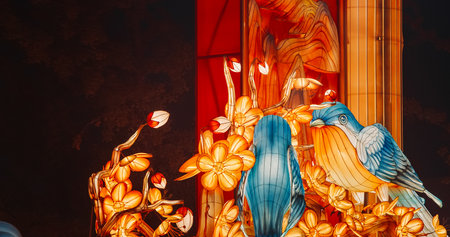 Beijing, China. Zigong Lantern Festival In Beijing. Amazing Glowing Lanterns In Form Of Small Blue Birds. Lantern Festival In Beijing Garden Expo Park. Travel To China. National Intangible Cultural Heritage Of Chinaの写真素材