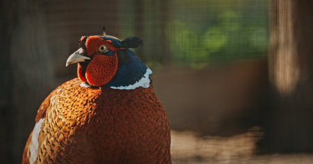 Male common pheasant - Phasianus colchicus, ring-necked pheasant, or blue-headed pheasant, is a bird in the pheasant family Phasianidaeの写真素材