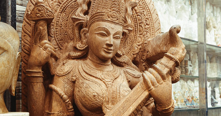 shop with marble and granite goods - statues, bas-relief decorations. India, Asia