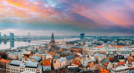 Cityscape In Winter Morning. Skyline With Dome Cathedral. Popular Place With Famous Landmarks. UNESCO World Heritage Siteの写真素材