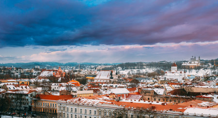 Vilnius, Lithuania, Eastern Europe. Old Town Historic Center Cityscape Skyline In Cloudy Winter Day. Destination Scenic.の写真素材