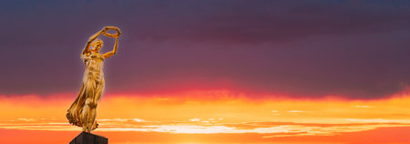Monument of Remembrance (Gelle Fra or Golden Lady) is a war memorial in Luxembourg City. Panorama.の写真素材