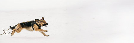 Training Of German Shepherd Dog. Attack And Defence. Winter Snowy Day.の写真素材