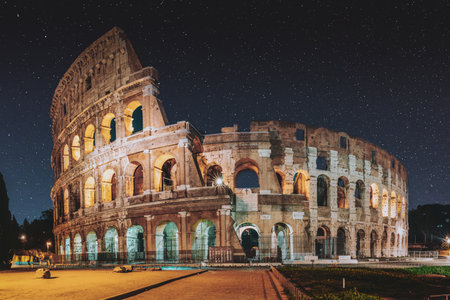 Rome, Italy. Colosseum Also Known As Flavian Amphitheatre In Evening Or Night Time.の写真素材
