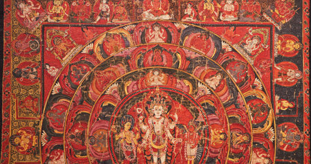 Vishnu With Shridevi And Garuda. centre of mandala is Vishnu as para or Supreme deity, painted white...