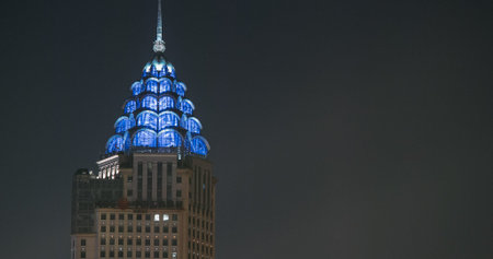 Shanghai, China. Night view ICBC - Industrial and Commercial Bank building, colonial architecture at...