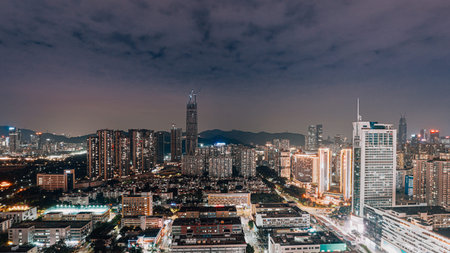 Shenzhen downtown night cityscape with busy urban blocksのeditorial素材