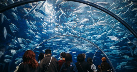 Shanghai, China - November 01, 2024: People Walk Throw Underwateのeditorial素材