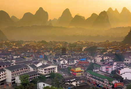 Yangshuo County  Its seat is located in Yangshuo Town   Guangxi province, southwest Chinaのeditorial素材