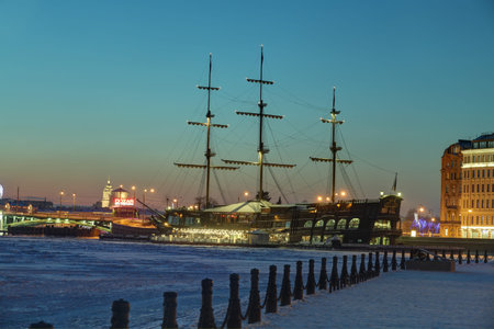 St.Petersburg, Russia - January 10, 2016: winter evening in the tourist center of the city, view of...