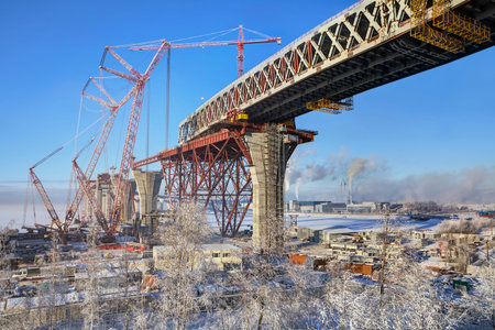 St.Petersburg; Russia - January 23; 2016: Double-deck road bridge overpass across the Sea Canal in...