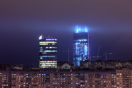 Saint-Petersburg, Russia - December 29, 2016: Under construction skyscraper Lakhta Center, Gazprom Tower at winter evening.のeditorial素材