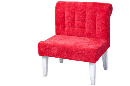 Wooden chair, upholstered fabric of red,  isolated on white background with clipping path.の写真素材
