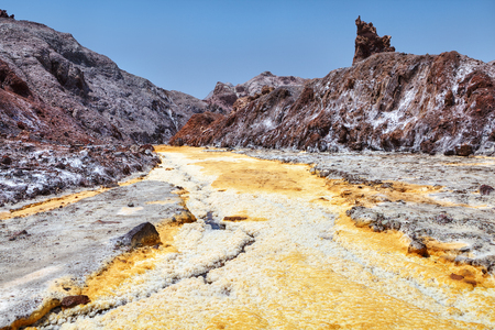 Yellow path rainbow Valley, Hormuz Island, Hormozgan Province, Southern Iran.の写真素材