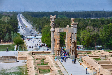 Fars Province, Shiraz, Iran - 20 april, 2017: Open-air museum ancient persian Persepolis city near Shiraz, All Nations Gate.のeditorial素材