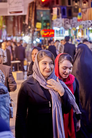Tehran, Iran - April 27, 2017:  Iranian woman in hijab stands in the Oriental bazaar near Shahr-e-Rey metro station.のeditorial素材