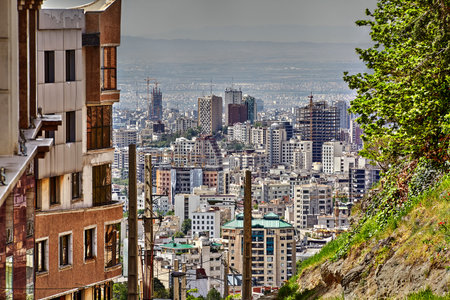 Tehran, Iran - April 28, 2017: view from the height of the urban area with high-rise buildings and...