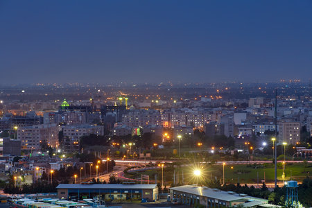 Tehran, Iran - April 27, 2017: panorama of the Iranian city with low buildings in the evening.のeditorial素材