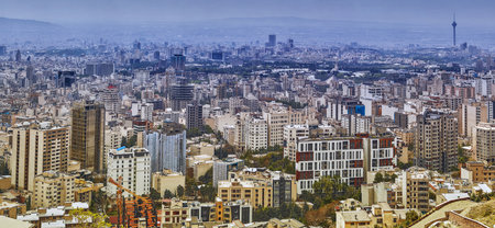 Tehran, Iran - April 28, 2017: Tehran skyline with high-rise buildings, and green parks.のeditorial素材