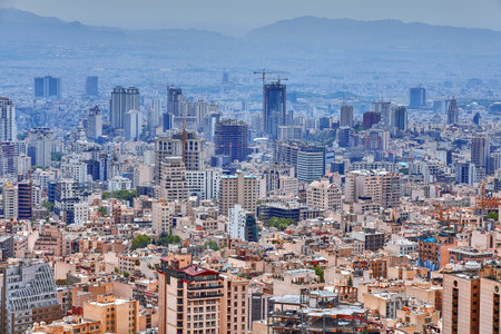 Tehran, Iran - April 28, 2017: Panoramic view over the city of Tehran, Iran in daytime.のeditorial素材