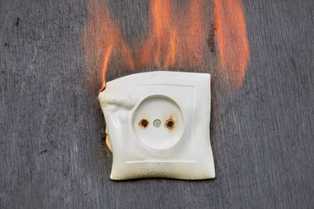 Faulty electrical wiring has caused ignition of electric socket, household fire in home power supply...