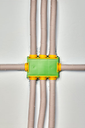 Electrical nonmetallic tubing or flexible conduit and rectangular plastic junction box. Distribution...