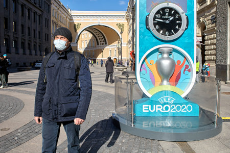 St. Petersburg, Russia - March 22, 2020: UEFA has decided to postpone 2020 European Football Championship amid global coronavirus pandemic, as sporting bodies continue to grapple with  crisis.のeditorial素材