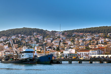 Istanbul, Turkey - February 13, 2020: The Princes' Islands or Kzl Adalar in Sea of Marmara. There are many historical houses that were preserved in their original condition in Heybeliada Island.のeditorial素材
